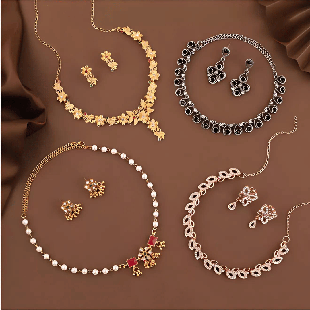 Golden Alloy Jewellery Set - Pack of 4