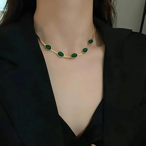 Oval Green Crystal Pendant Necklace