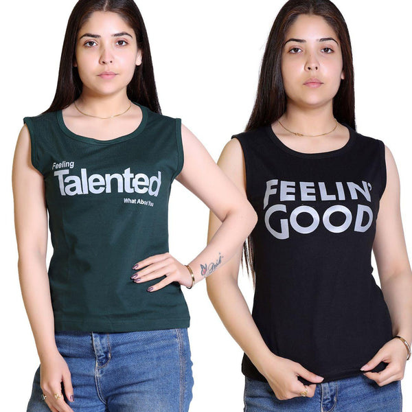 Women's Cotton Typography Print T-Shirt Buy 1 Get 1 Free